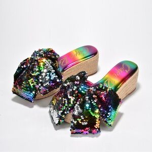 NEW Cape Robbin Multicolor Sequin Wedge Espadrilles Sandals Size 7